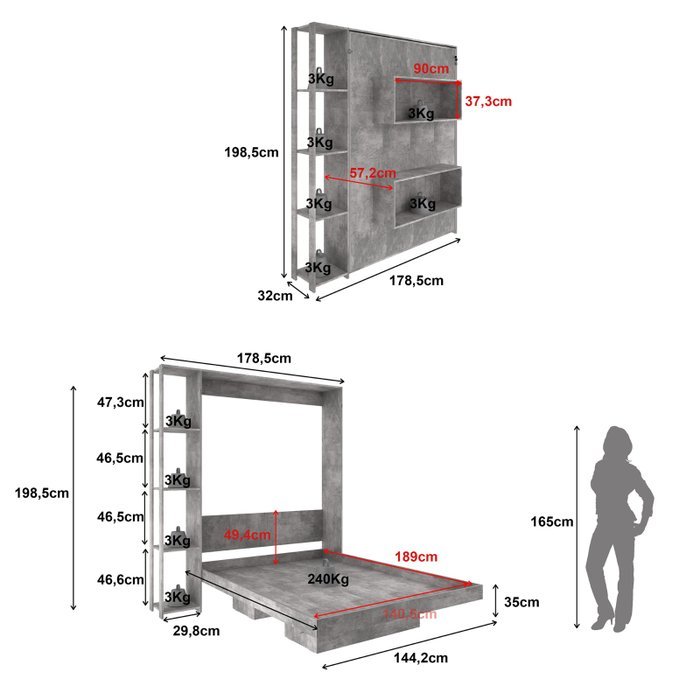 Cama Abatible 2 Plazas Con Estanteri Lateral - Image 7
