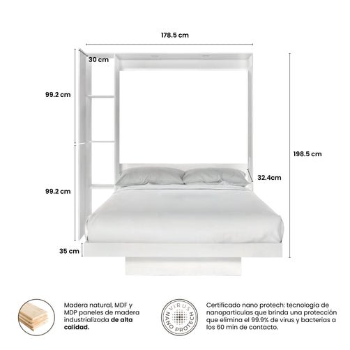 Cama Abatible 2 Plazas PLUS Con luces LED y Puerto USB - Image 12