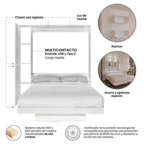 Cama Abatible 2 Plazas PLUS Con luces LED y Puerto USB - Image 13
