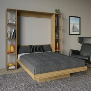 Cama Abatible 2 Plazas Con 2 Estanterias Laterales