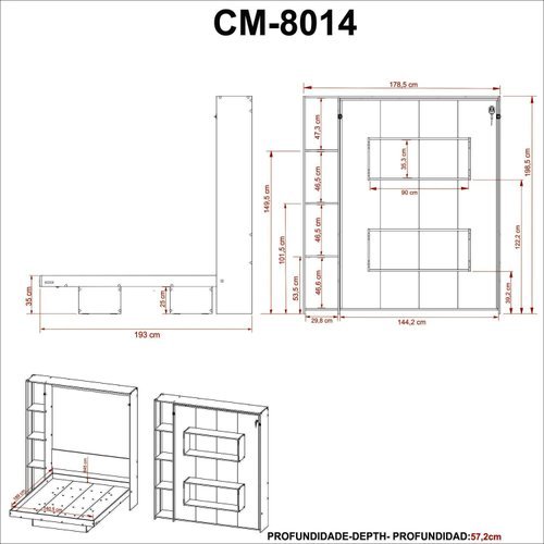 Cama Abatible 2 Plazas Con Estanteri Lateral - Image 8