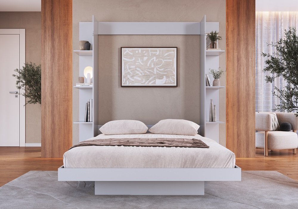 Cama Abatible 2 Plazas Vertical Vancouver Con 2 Estanterias Laterales - Image 2