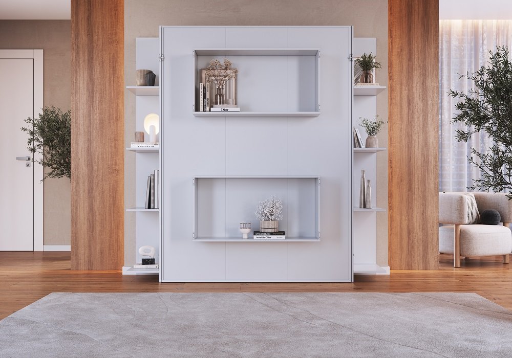 Cama Abatible 2 Plazas Vertical Vancouver Con 2 Estanterias Laterales - Image 3