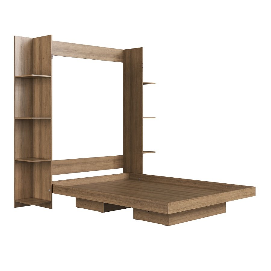 Cama Abatible 2 Plazas Vertical Vancouver Con 2 Estanterias Laterales