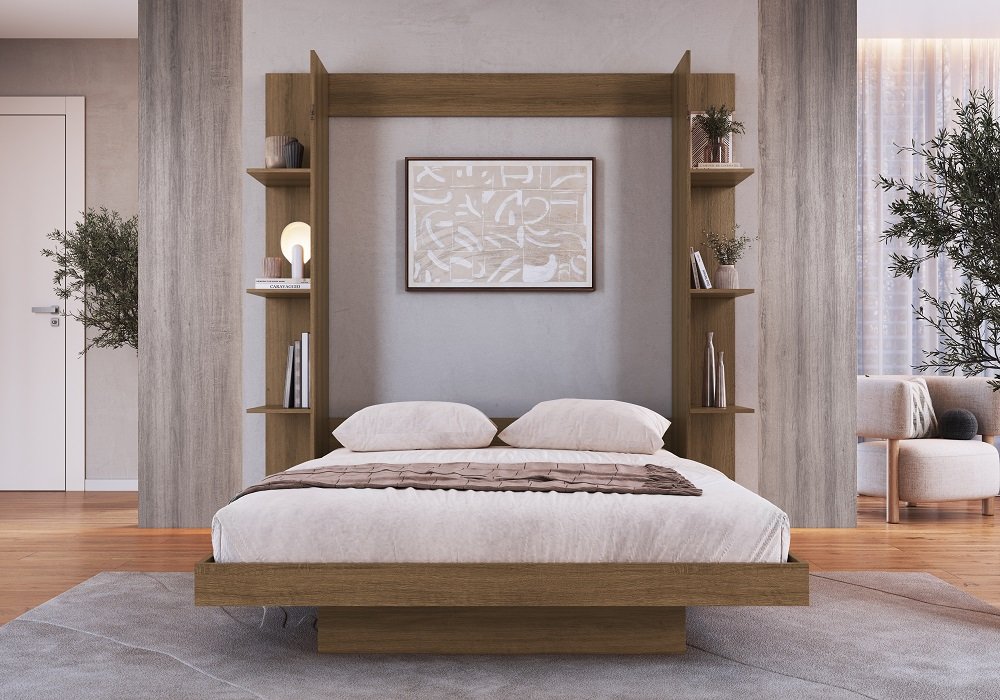 Cama Abatible 2 Plazas Vertical Vancouver Con 2 Estanterias Laterales - Image 2