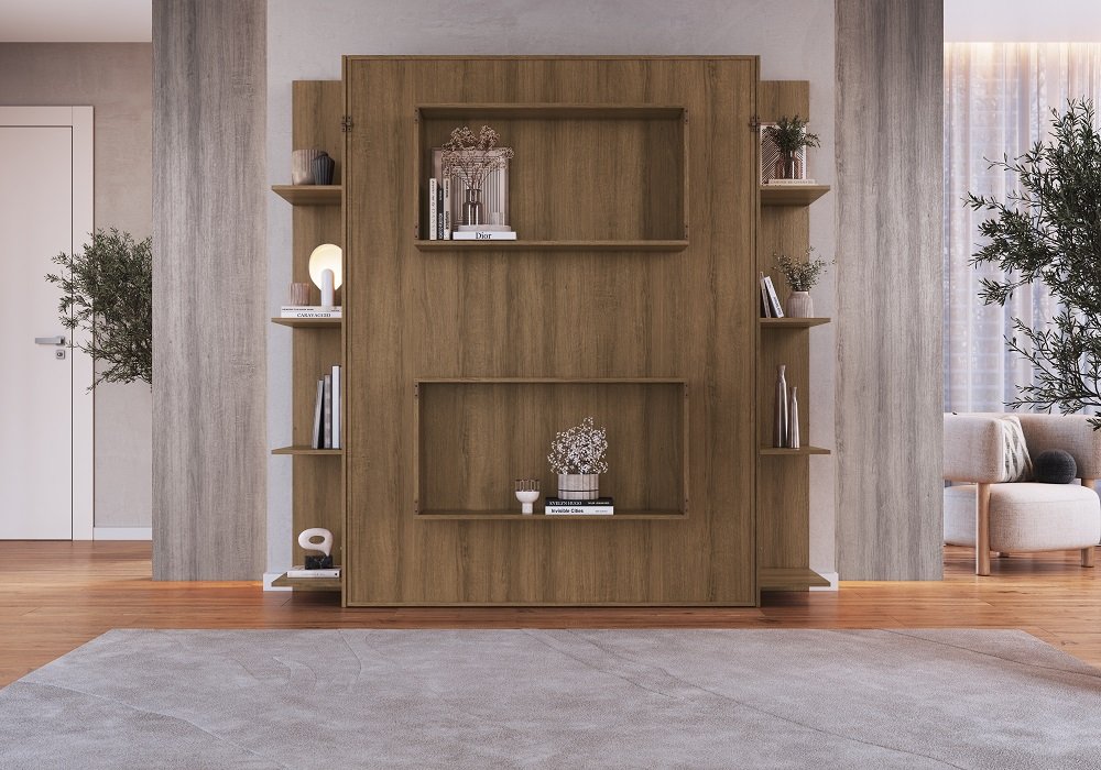 Cama Abatible 2 Plazas Vertical Vancouver Con 2 Estanterias Laterales - Image 3