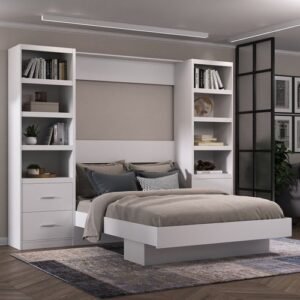 Cama Abatible 2 Plazas Vertical Con Estantes y Cajones